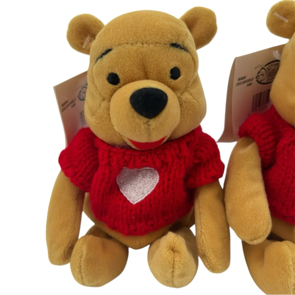 NWT The Disney Store Winnie The Pooh Mini Bean Bag Pooh w/ Red Sweater 8” Plush - Picture 2 of 9